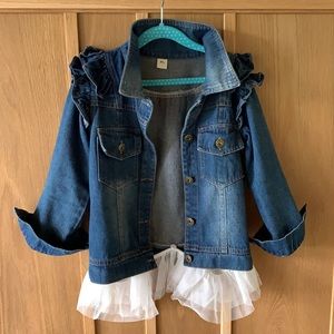 Kids denim jacket with ruffles and lace!